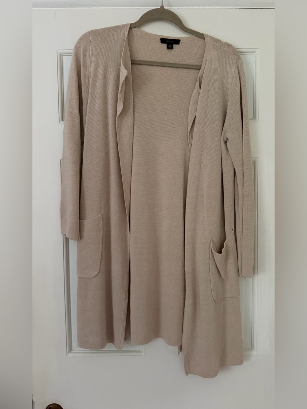 J Crew linen Open-Front Longline Sweater Cardigan - Beige